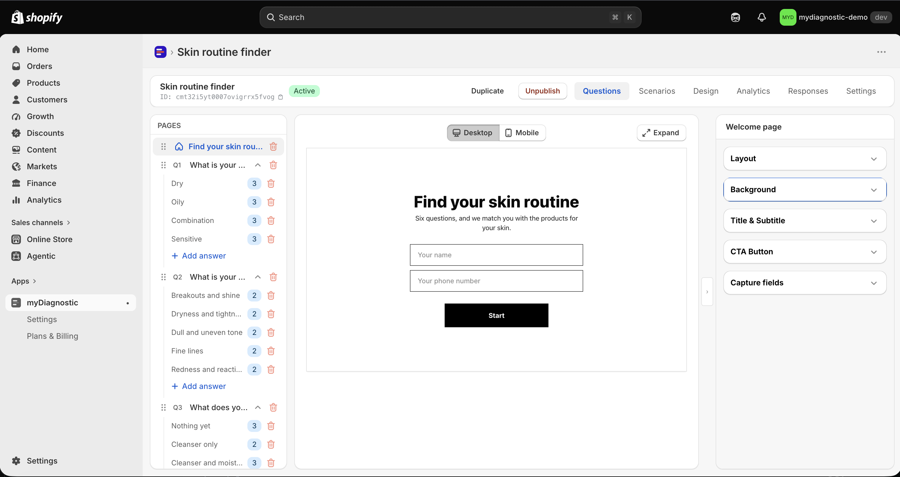 The Capture fields section listing a required name field and an age field with their reorder arrows, the Quick add buttons for Email and Phone underneath, and the Add custom field button.